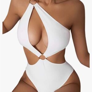 White One-Shoulder Cutout Swimsuit